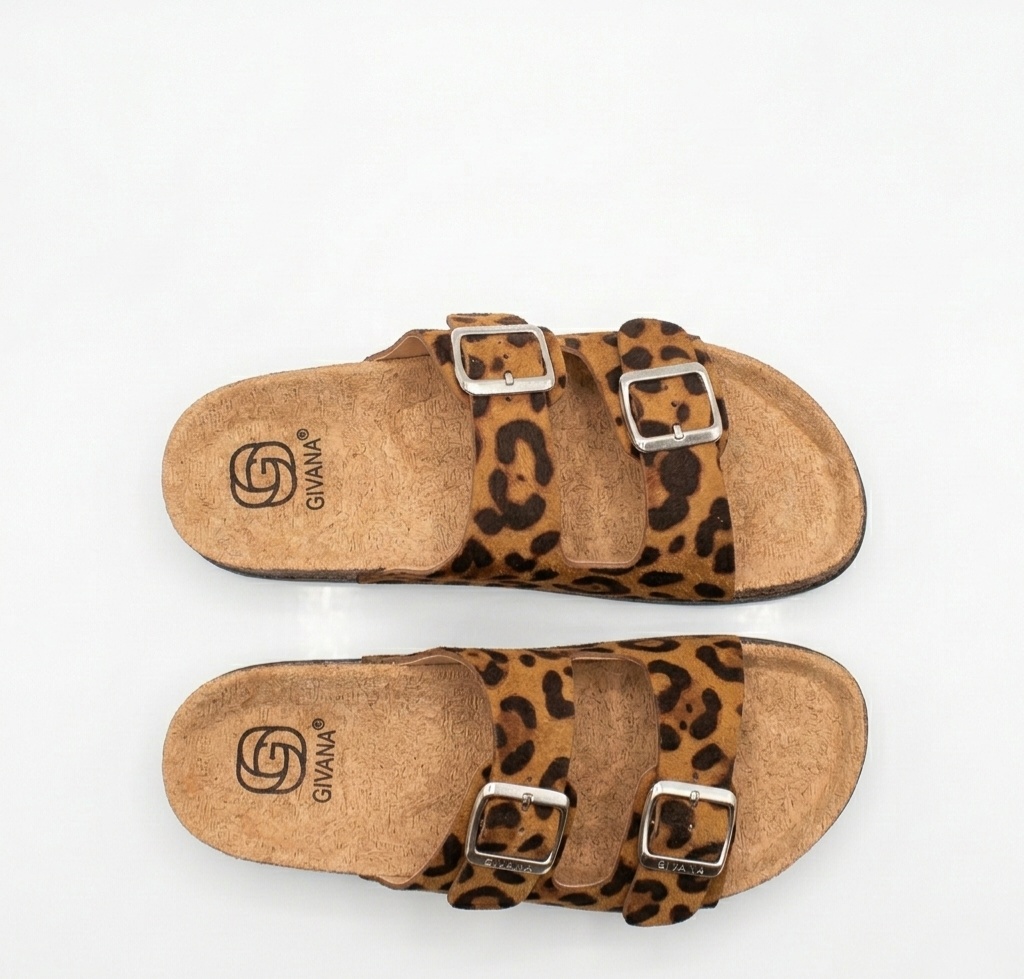 LaVéra - Damen Pantoletten mit Leo-Muster