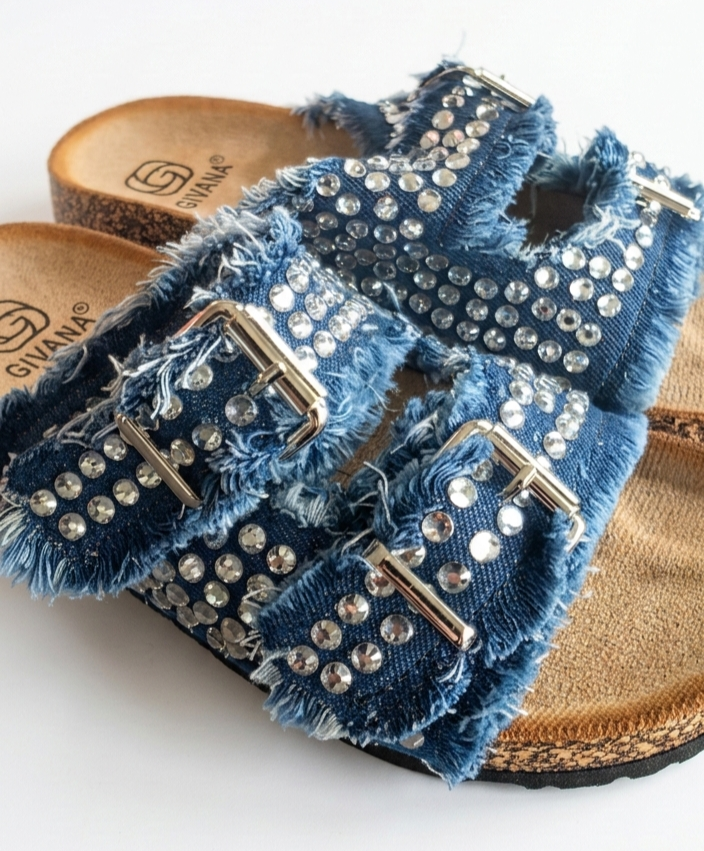 LaVéra - Damen-Pantoletten mit Glitzersteinen