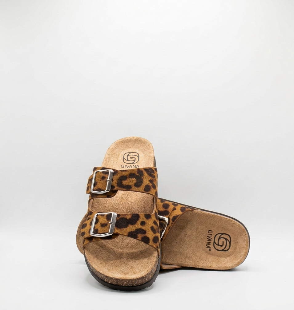 LaVéra - Damen Pantoletten mit Leo-Muster