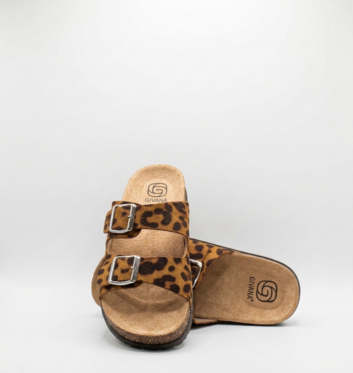 LaVéra - Damen Pantoletten mit Leo-Muster