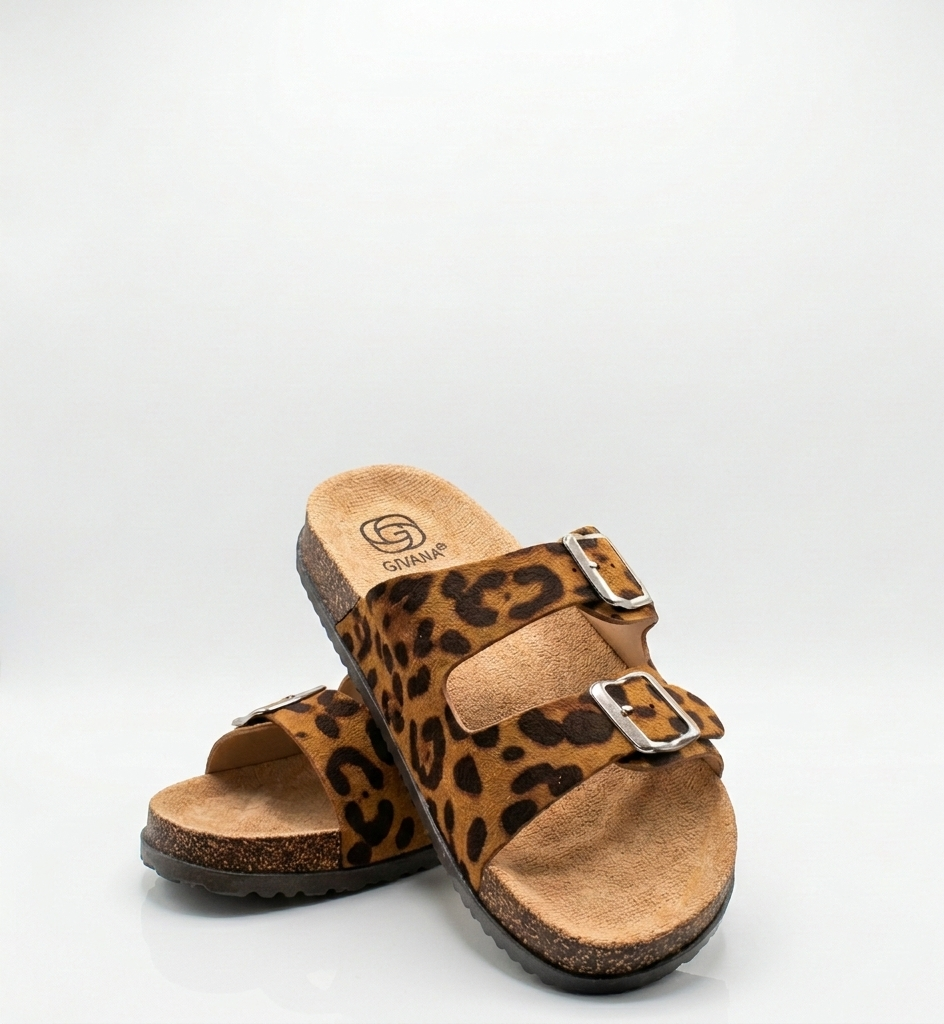 LaVéra - Damen Pantoletten mit Leo-Muster